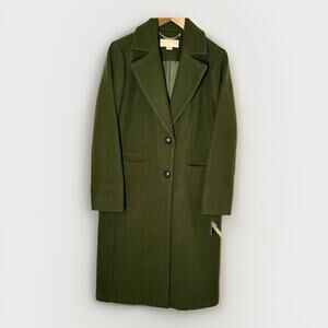 Michael Kors Women Coat Crew Green Size S Single Breasted Wool Blend Long Jacket